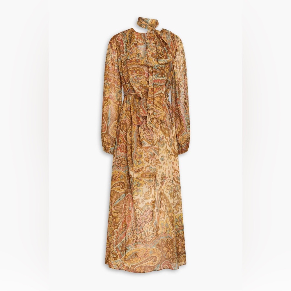 Zimmermann Georgette Paisley Long Sleeve Midi Dress